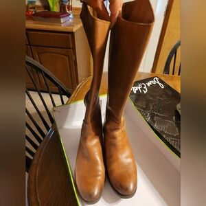 Sam Edelman Penny Brown Leather Knee-High Boots Wide Calf Womens Size 10